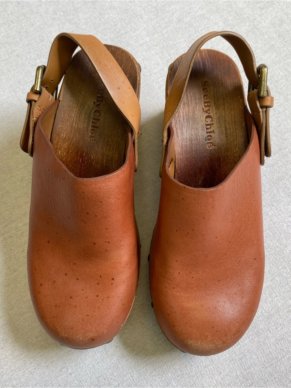 See By Chloe Leather Studded Sling Wooden Clog Size 35 - Picture 2 of 11
